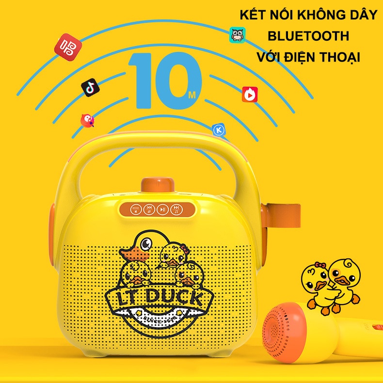 Đồ chơi loa micro hát karaoke kèm mic chú vịt cho bé trai bé gái