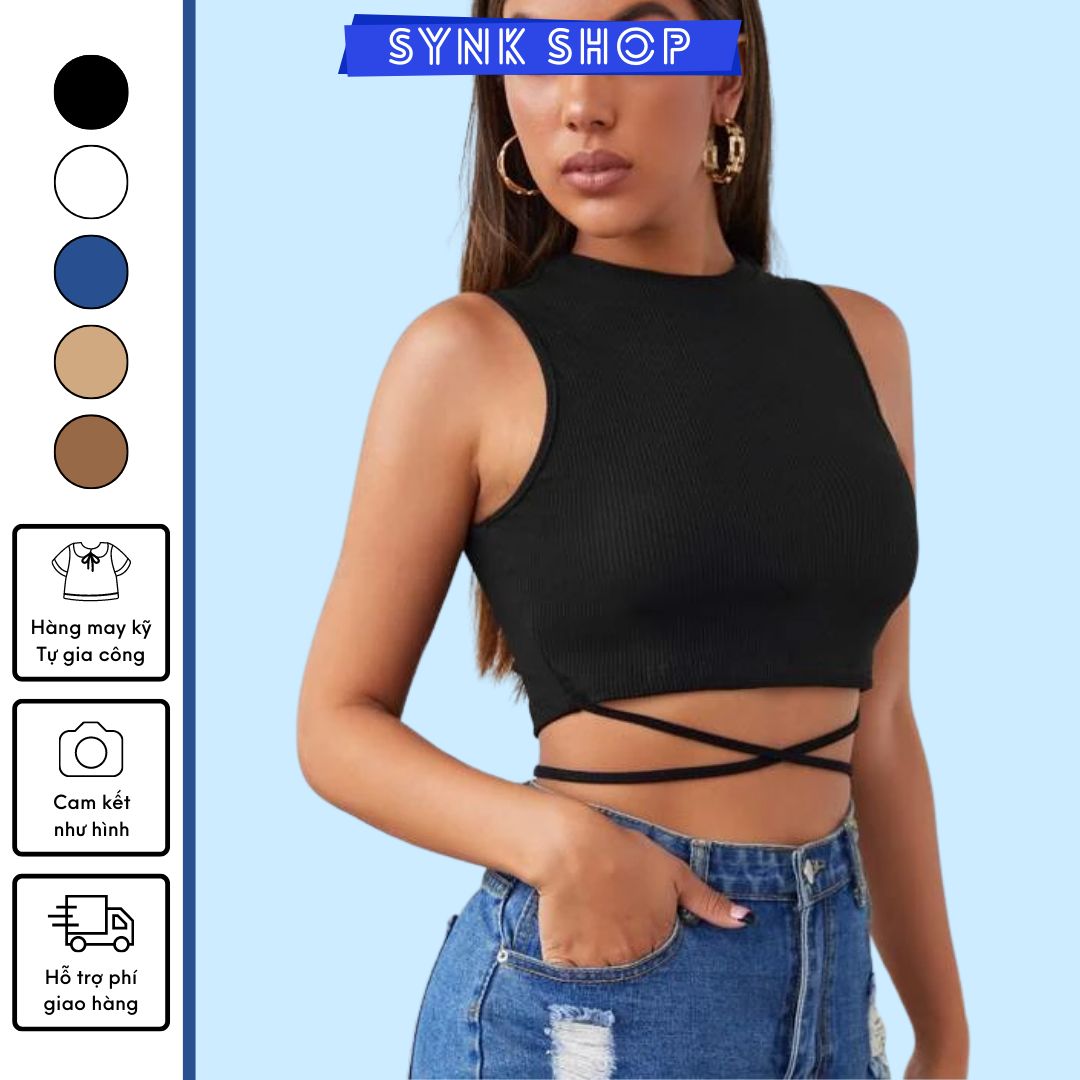 Áo croptop ôm body SYNK áo sát nách dây chéo eo sexy cực phẩm