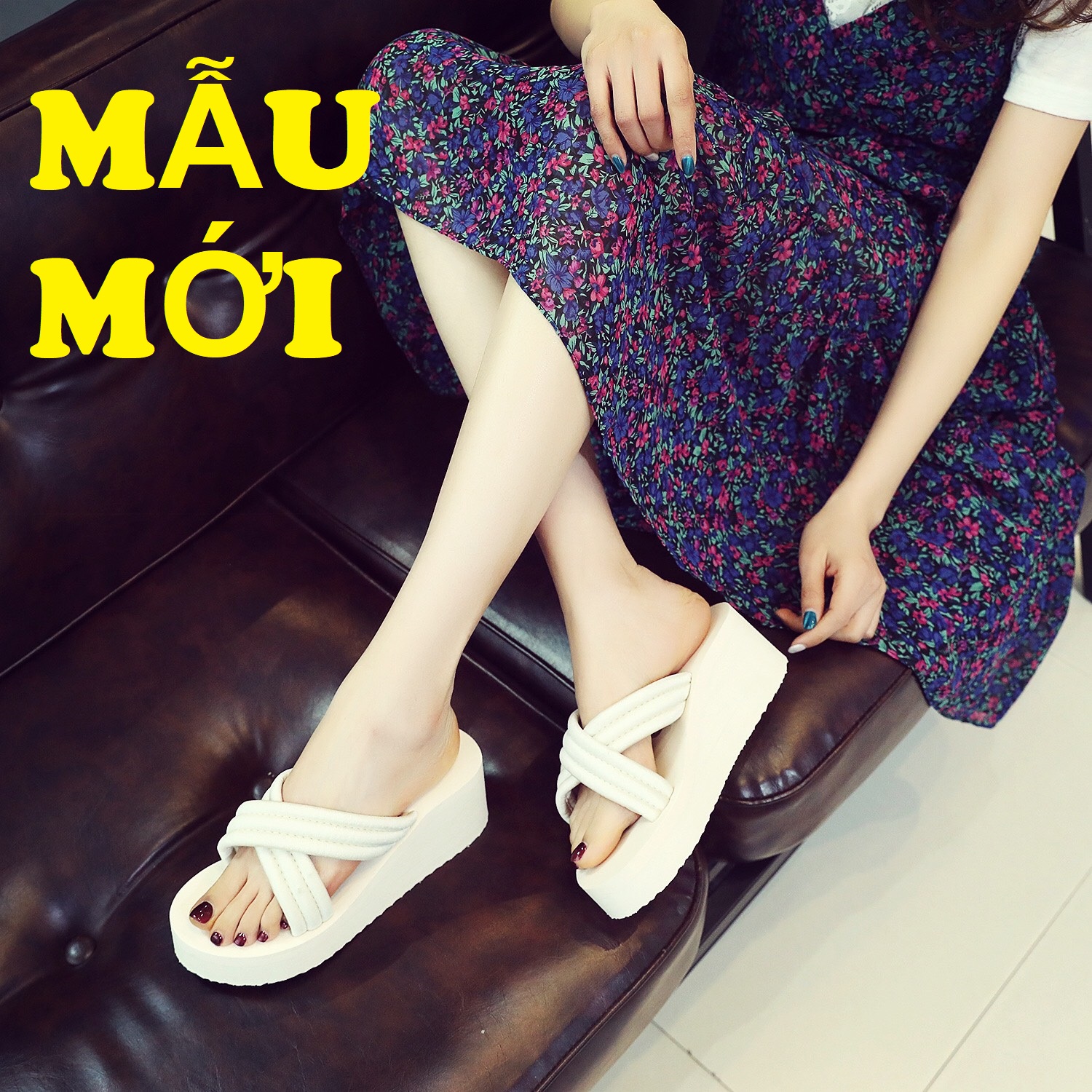Dép nữ dép quai chéo chống trượt dép đế xuồng cao sandal