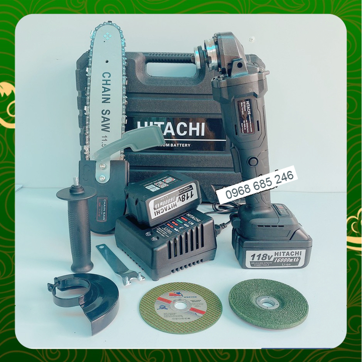Máy mài cầm tay pin Hitachi 118V không chổi than - 20000mAh - 2 PIN - TẶNG LƯỠI CƯA XÍCH CẮT GỖ, ĐÁ MÀI, ĐÁ CẮT _ Nhật V