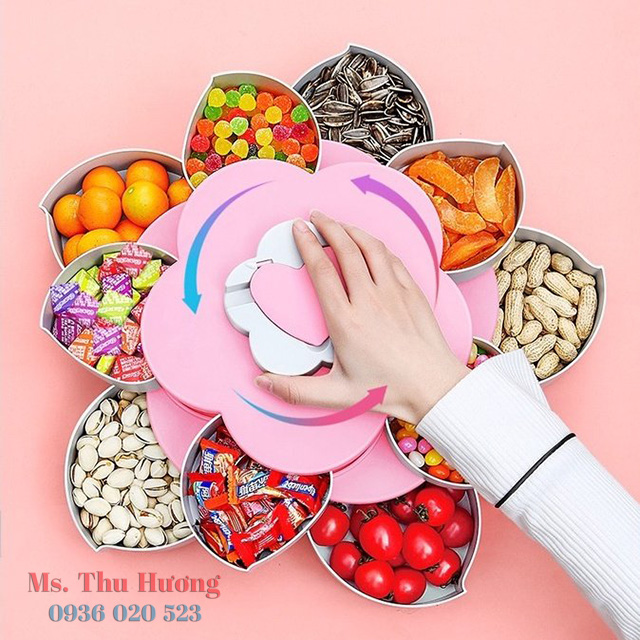 Khay mứt tết - hộp đựng mứt tết bánh kẹo xoè cánh hoa 2 tầng siêu tiện lợi - món quà tết độc đáo