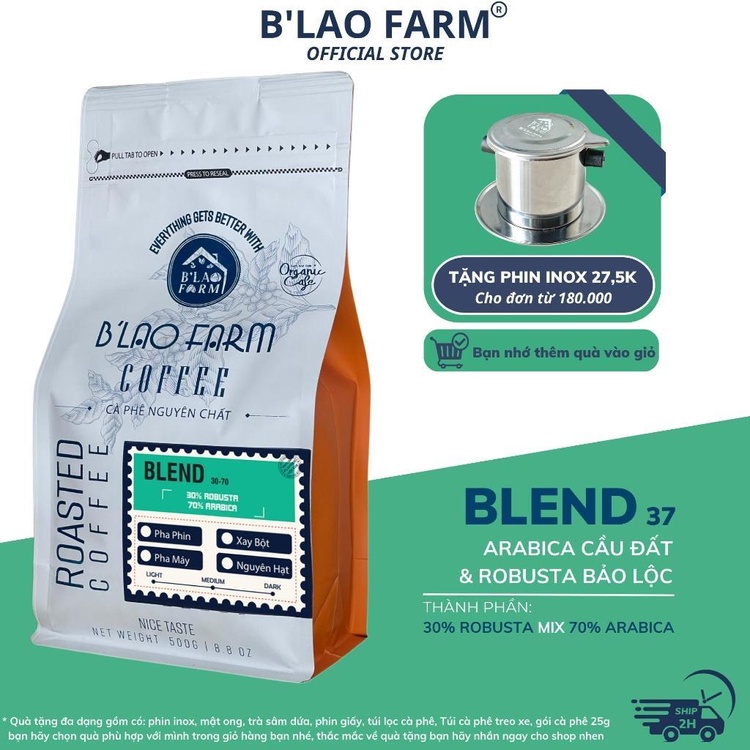 Cà phê rang xay nguyên chất Blend 30% Robusta và 70% Arabica B lao Farm