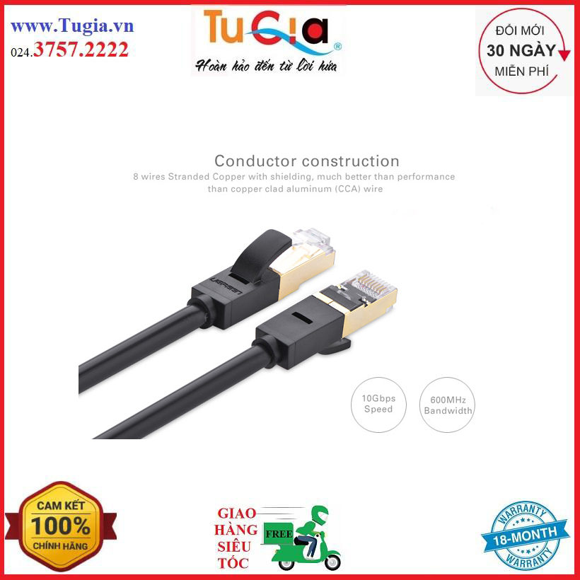 Dây cáp mạng cat7 đúc sẵn màu đen Ugreen 10m 11273-Hàng chính hãng