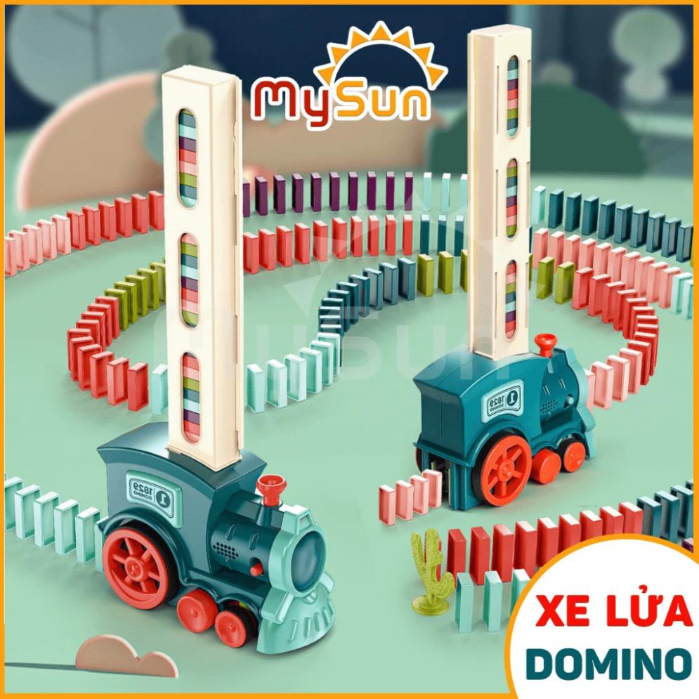 Domino điện xe lửa tàu hoả tự xếp, có đèn và nhạc phát triển trí tuệ cho bé