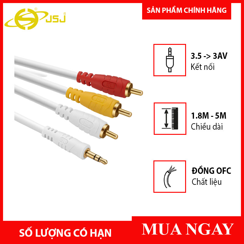 [HCM]Dây Cáp 1 Đầu 3 Li (3.5mm) Ra 3 Đầu AV ( RCA ) Dài 3m JSJ-3701