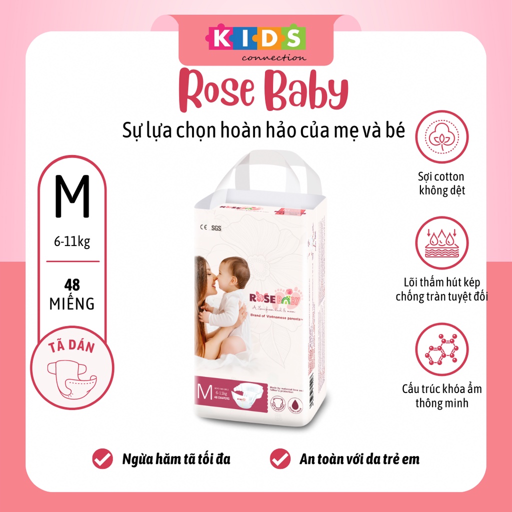 Bỉm tã dán ROSE BABY size M (52 miếng)