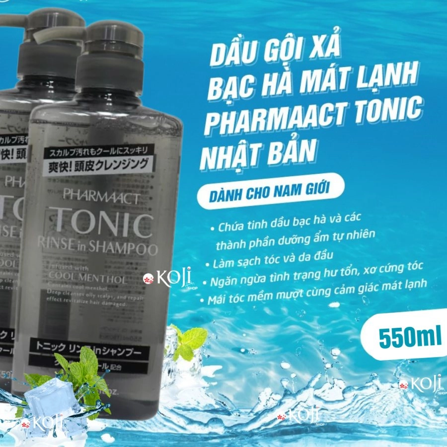 Dầu Gội Dành Cho Nam Tonic Pharmaact 550ml, mẫu mới sx tháng 5 năm 2023, đánh bay gàu, hương bạc hà mát lạnh