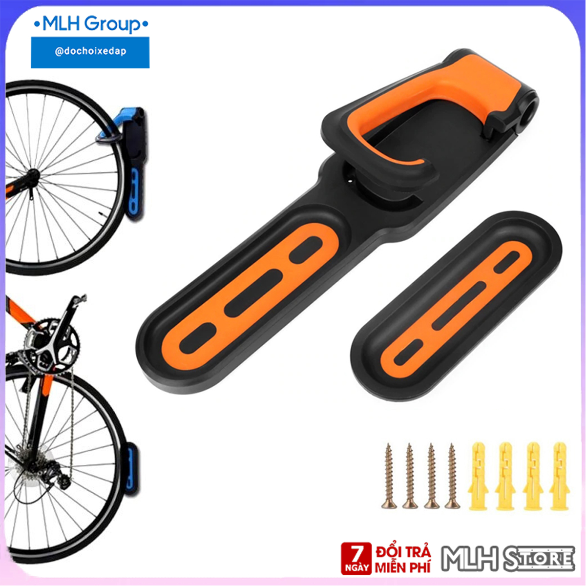 Bộ móc treo xe đạp gắn tường MLH (2 miếng lót) giúp dựng đứng xe đạp lên tường cao cấp, tiết kiệm không gian
