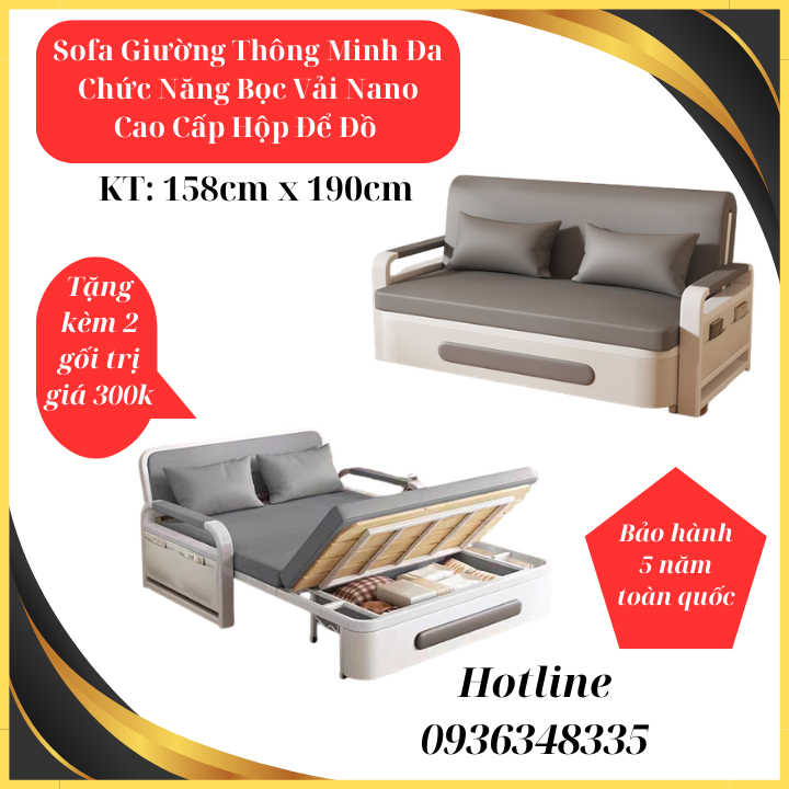 Sofa giường gấp gọn thông minh có ngăn chứa đồ Khung thép chịu lực cao bọc vải nano chống bám bụi chống thấm nước sạch sẽ