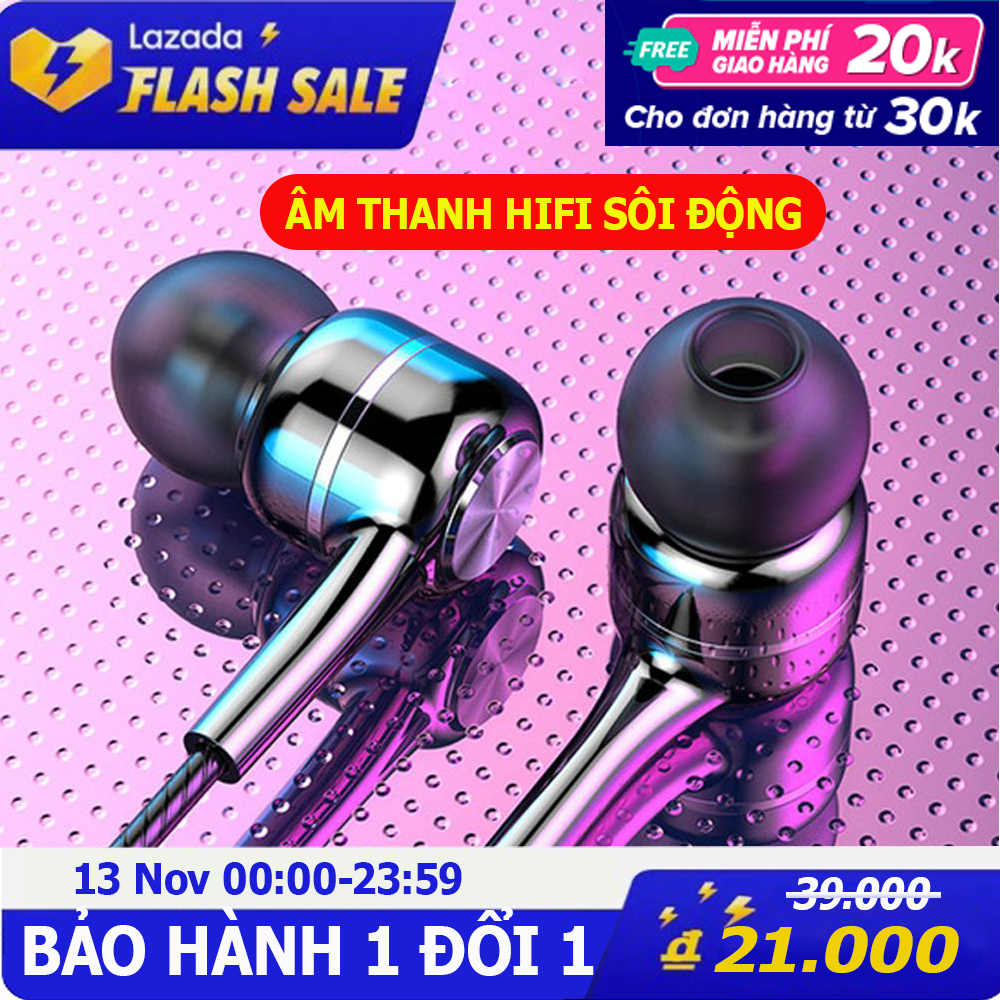 Tai nghe có dây nhé tai V5, có míc đàm thoại, loa lõi tứ siêu bass, dây được bọc dù chống đứt