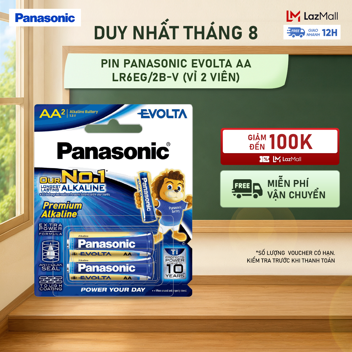 Vỉ 2 viên pin panasonic evolta aa lr6eg/2b-v – hàng chính hãng