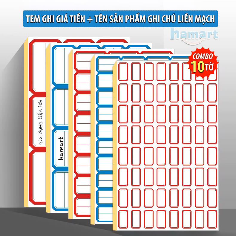 Combo 10 tờ tem ghi tên sản phẩm giá tiền nhãn ghi chú thực phẩm giấy đánh dấu vật dụng