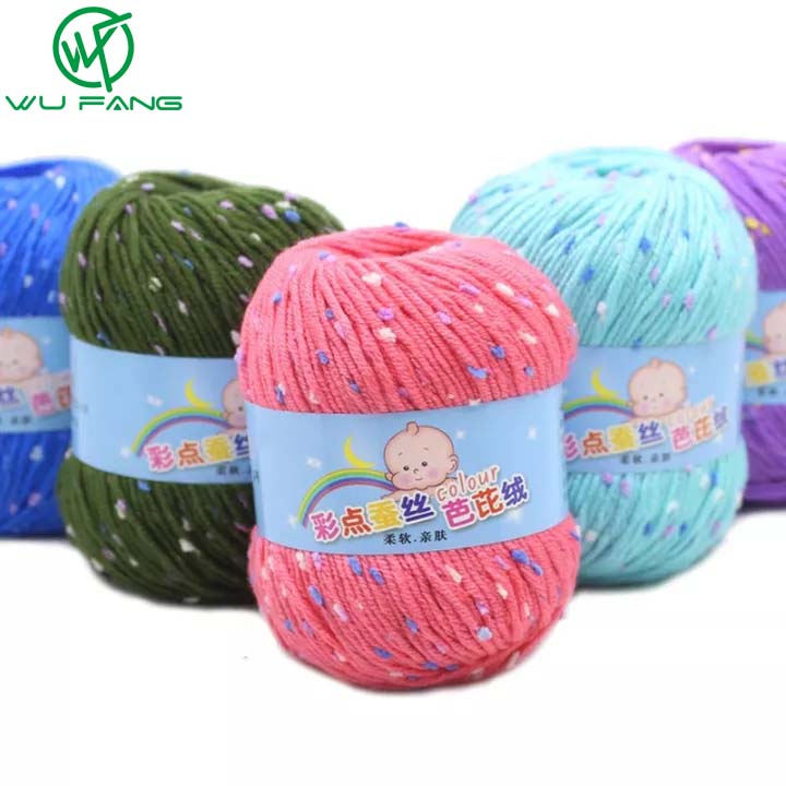 WU FANG Cuộn len mềm nhiều màu họa tiết chấm bi đa năng có trọng lượng 50g dùng để đan khăn quàng