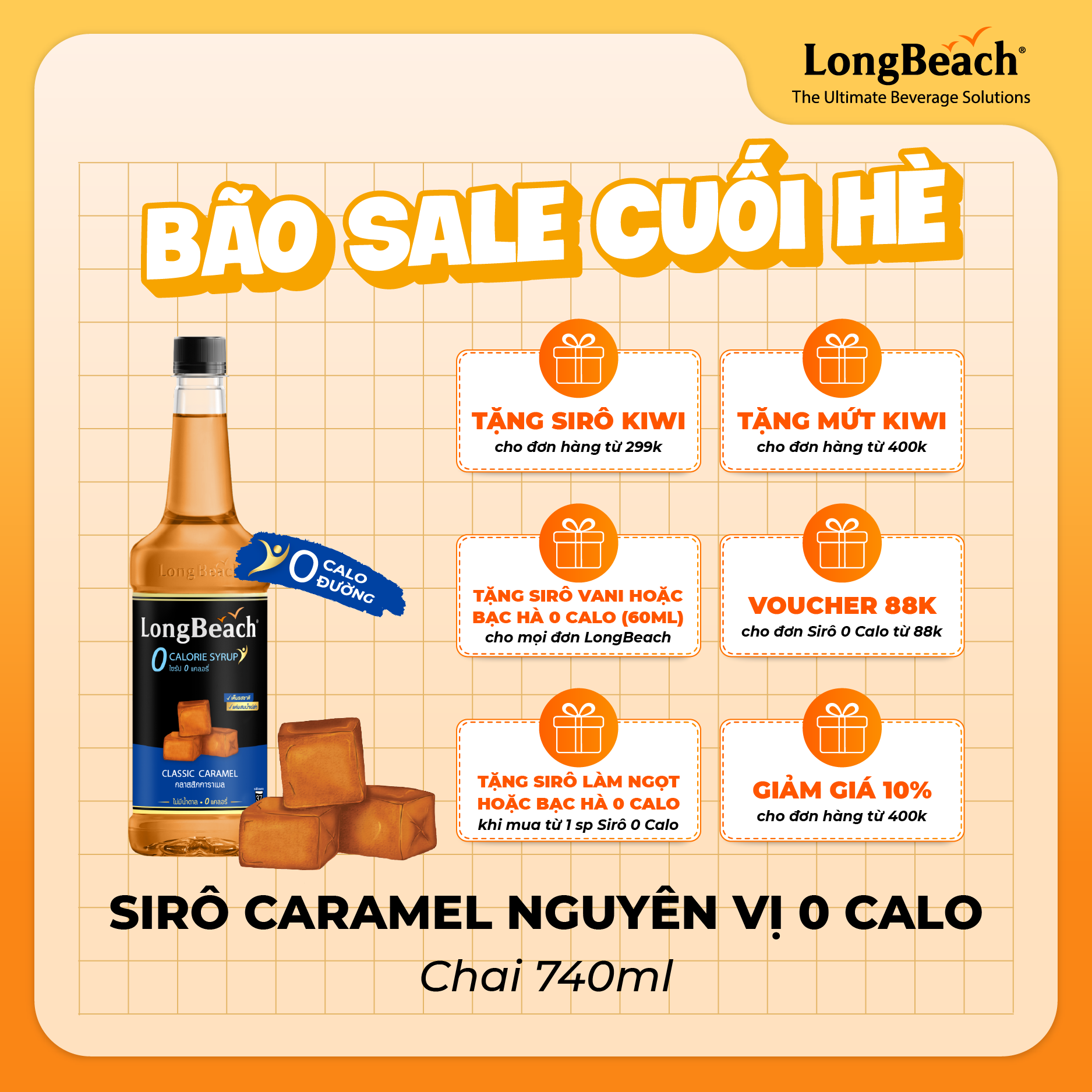 Siro Không Calo Hương Caramel Nguyên Vị - LongBeach Classic Caramel Zero Calorie Concentrated Flavoured Syrup 740 ml