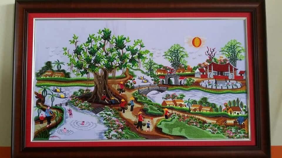 Tranh thêu truyền thống thành phẩm đẹp xuất sắc 120x80cm