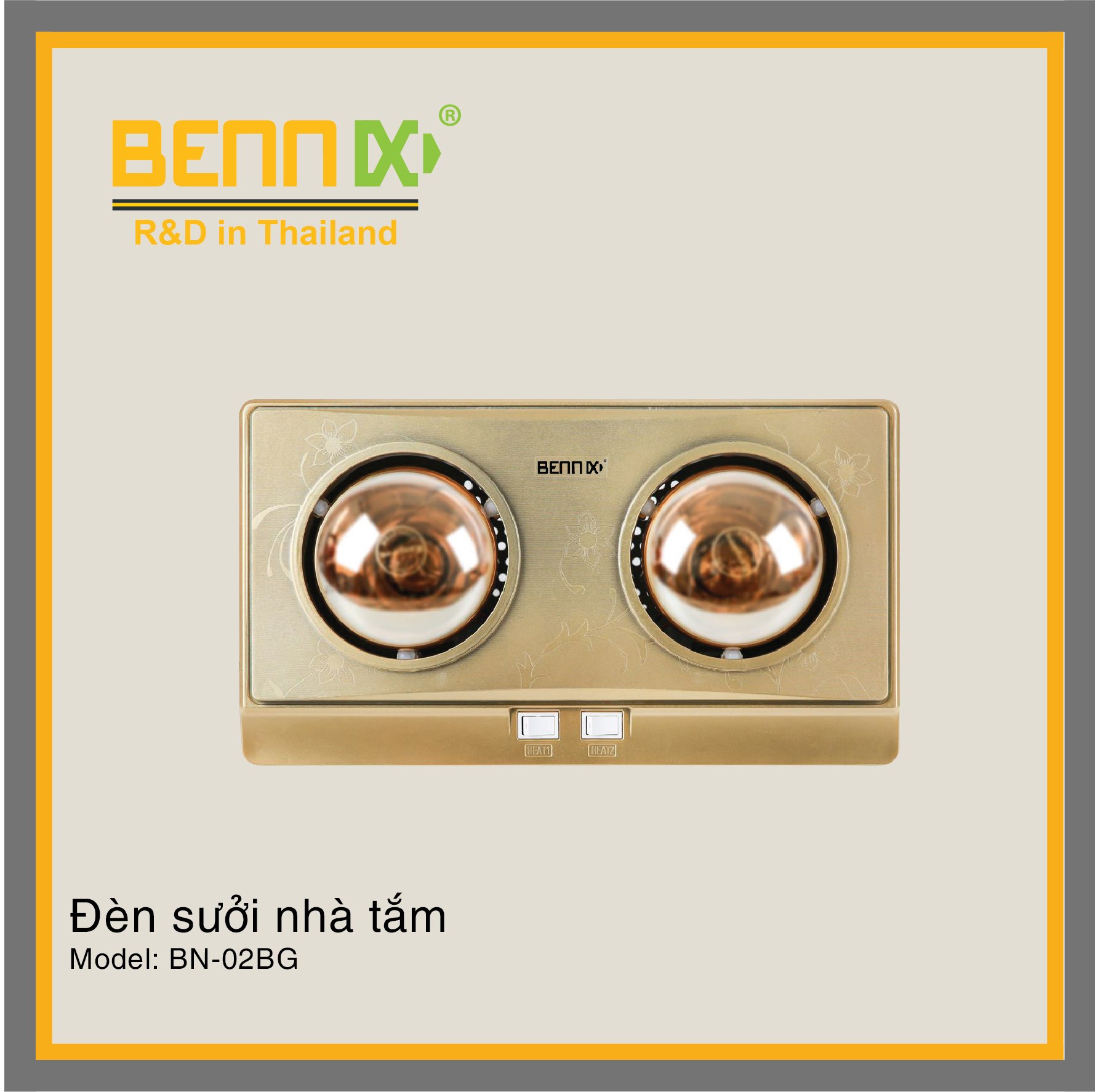Đèn sưởi nhà tắm bennix 2 bóng bn-02bg-2