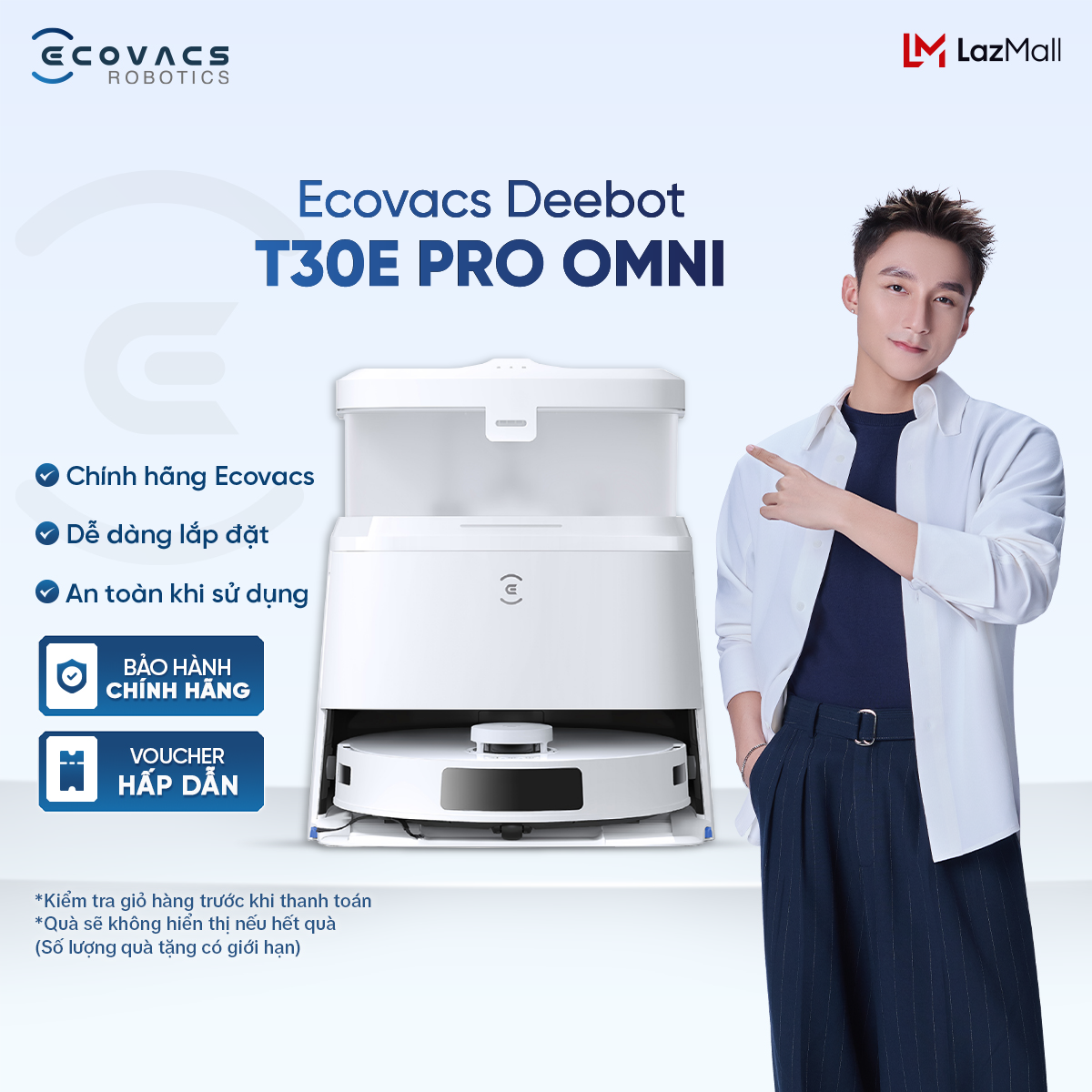 Ecovacs Deebot T30E Pro Omni Vacuum Cleaning Robot - 11,000Pa Suction Power - 5200Mah Battery - Automatically Washes Rags with Hot Water