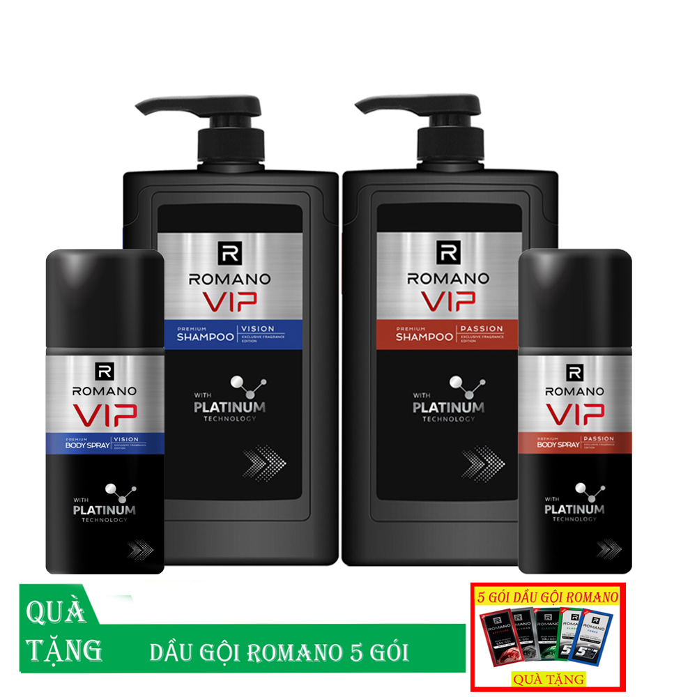 Combo dầu gội romnano vip 650g và xịt khử mùi romano vip 150m+tặng 5 gói dầu gội romano