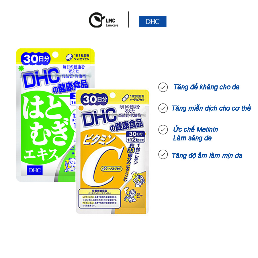 Combo trắng da mờ thâm tăng sức đề kháng cho cơ thể DHC Adlay Extract và Vitamin C30 ngày