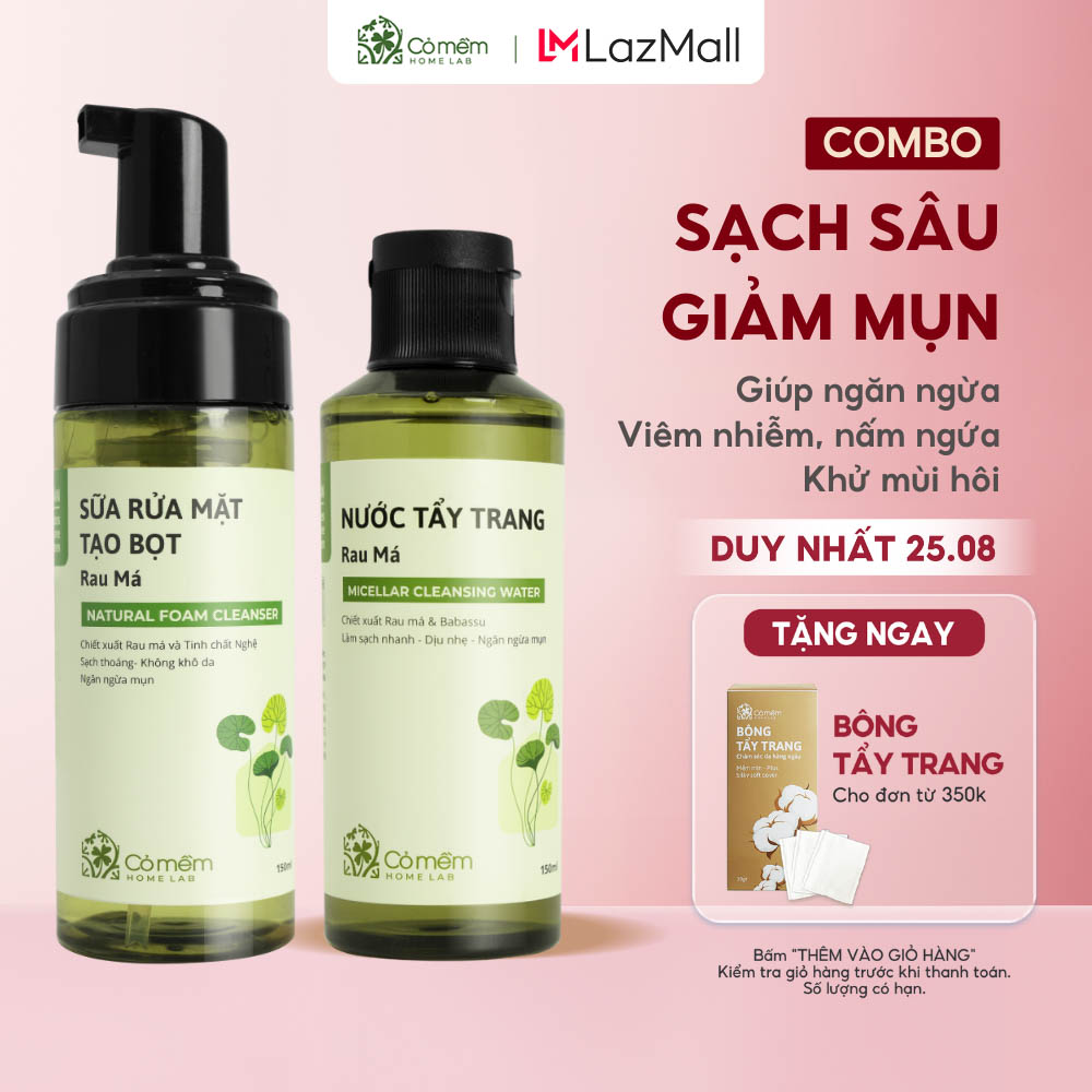 Bộ chăm sóc da 2 bước nước tẩy trang và bọt rửa mặt cho da khô thường dầu mụn nhạy cảm cỏ mềm 300g