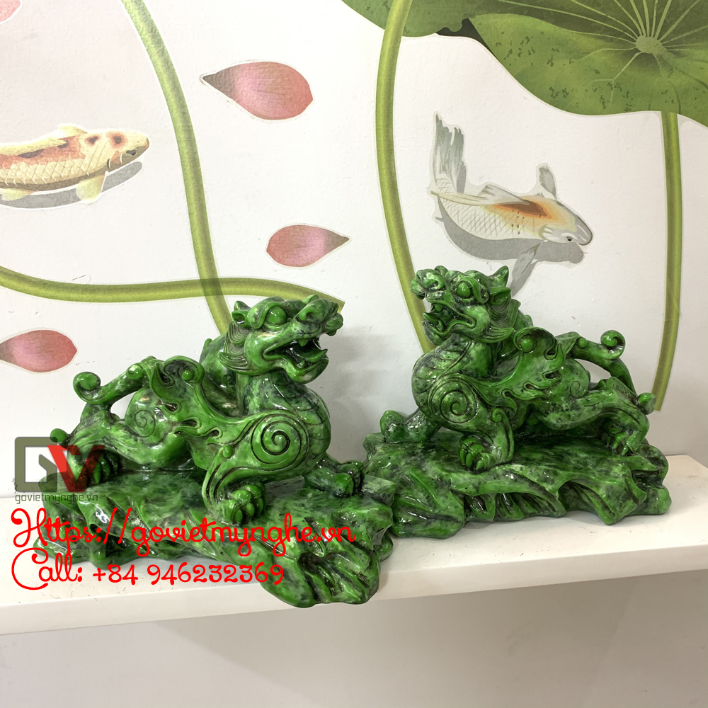 [HCM]Cặp Tượng Đá Trang Trí Tỳ Hưu Phong Thủy - Màu Xanh Lục Bích - Dài 20cm - Đá Composite