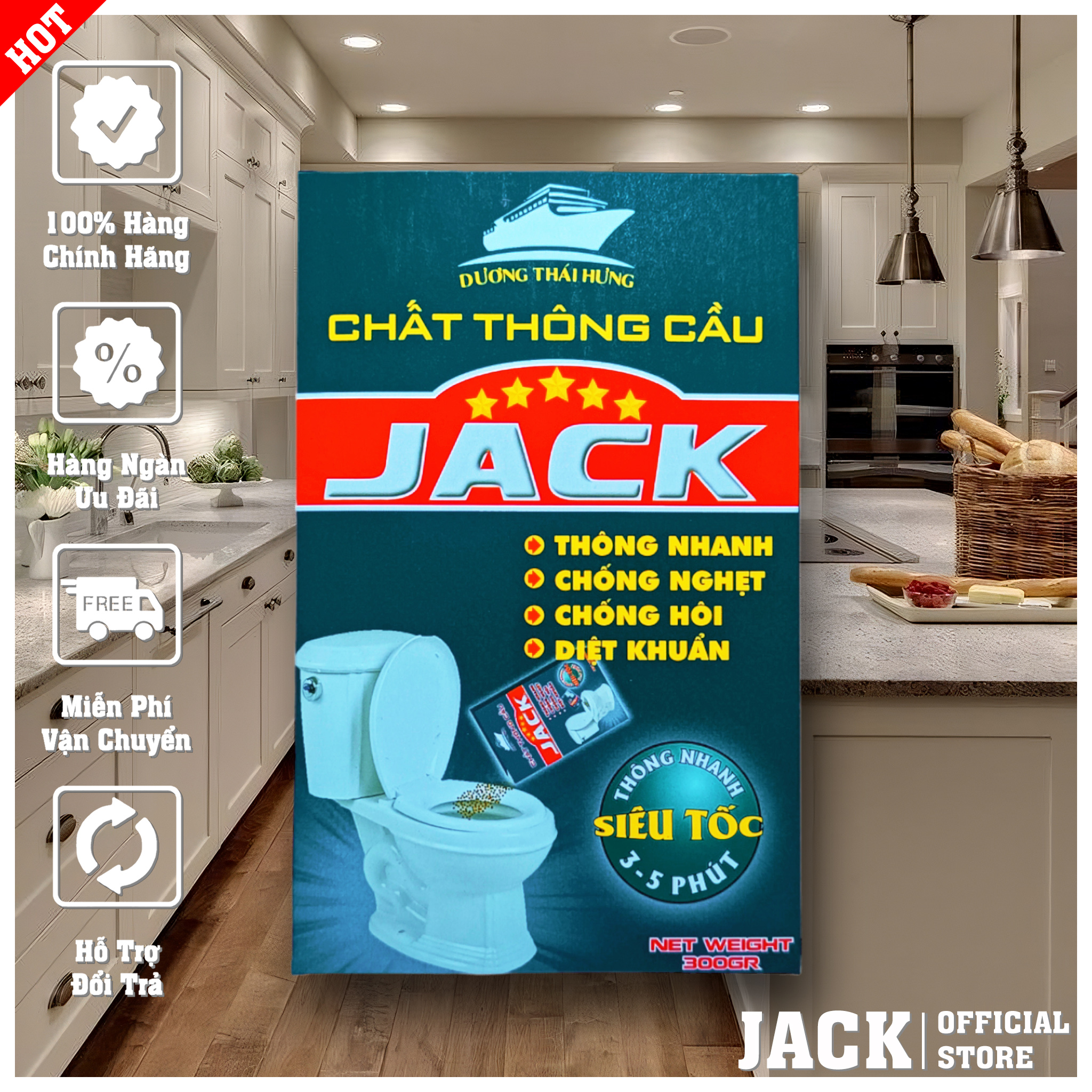 Bột thông bồn cầu, thông cống loại cực mạnh, thông tắc nhanh chóng jack 300gr