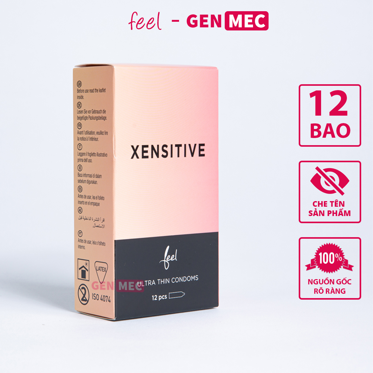 Bao Cao Su Feel Premium Xensitive Gân Gai Truyền Nhiệt Ấm Siêu Khoái Cảm - BCS Feel Premium Xensitive  Hộp 12 bao - Genmec