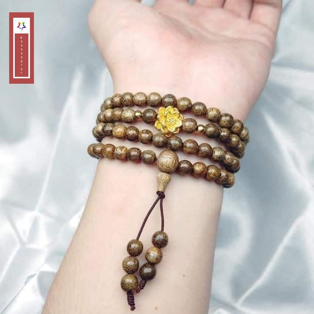 Vòng tay trầm hương tự nhiên mix hoa sen vàng Nam Nữ đeo cỡ hạt 6/7/8Li mang lại bình an may mắn gieo duyên cho gia chủ, là quà tặng vô cùng ý nghĩa