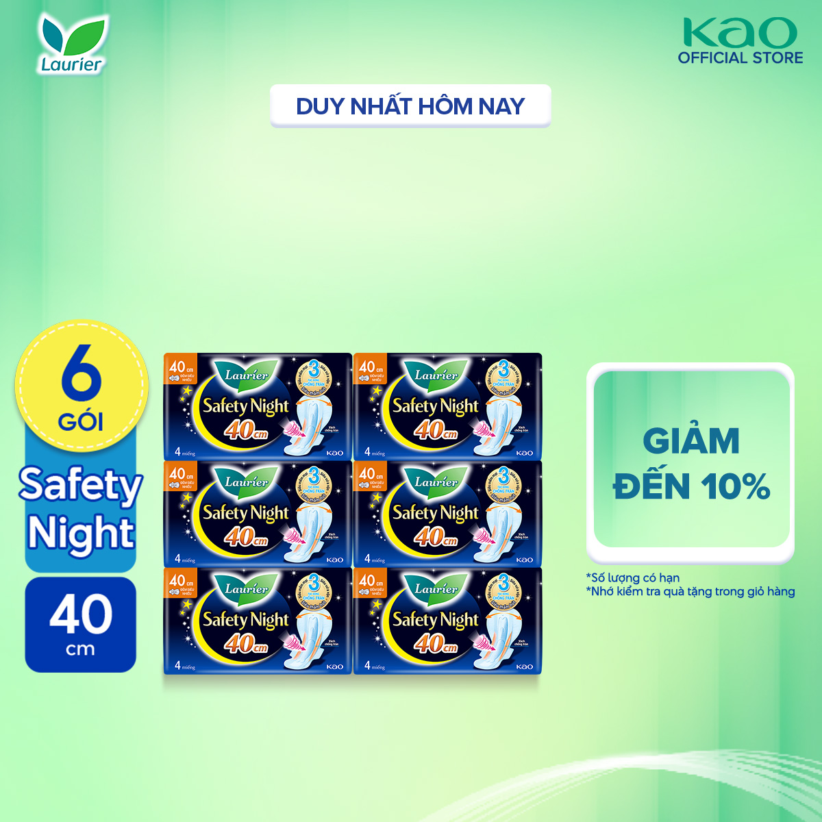 Combo 6 gói Băng vệ sinh Laurier Safety Night Đêm Siêu An Toàn 40cm 4 miếng
