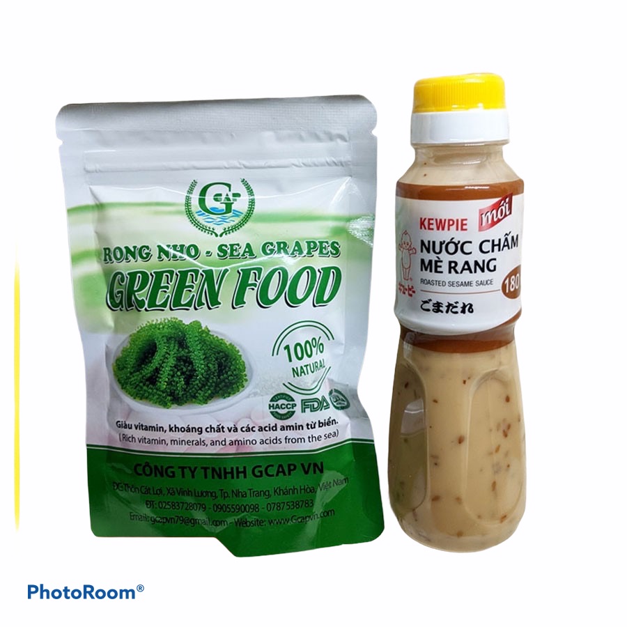 Combo 1 Túi Zip 100gr rong nho tách nước Green Food + 1 chai 180ml nước chấm mè rang - giòn ngon không tanh - hàng công tu check mã vạch