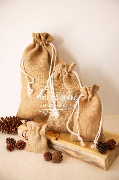 Túi vải bố thô trơn có dây rút