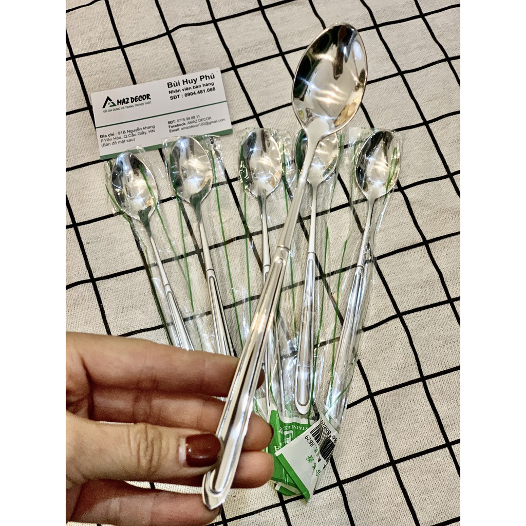 [Sỉ] Bộ Thìa Muỗng Khuấy Pha Sinh Tố Nước Ép Đá Xay Inox Cán Dài Thìa Chanh Inox 304 Sáng Bóng Đẹp Cao Cấp Dày Dặn 8829