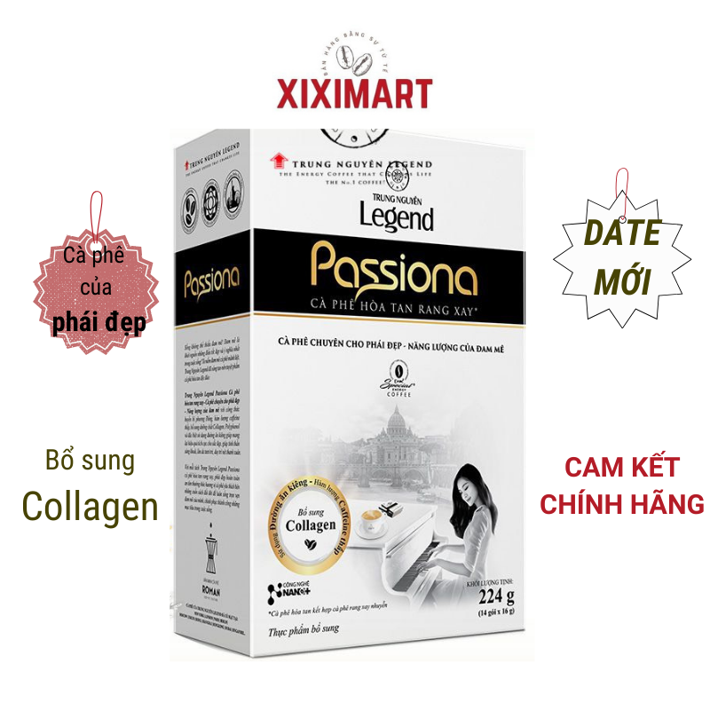Cà Phê Hòa Tan Passiona Trung Nguyên Legend Hộp 224g , Cafe Sữa bổ sung Collagen, đường ăn kiêng cho nữ Xiximart