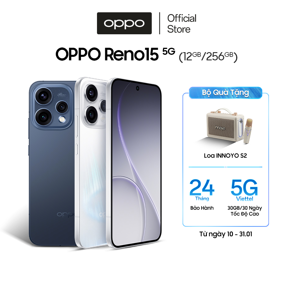 Điện thoại OPPO Reno15 5G 12GB/256GB siêu camera AI - Hàng chính hãng