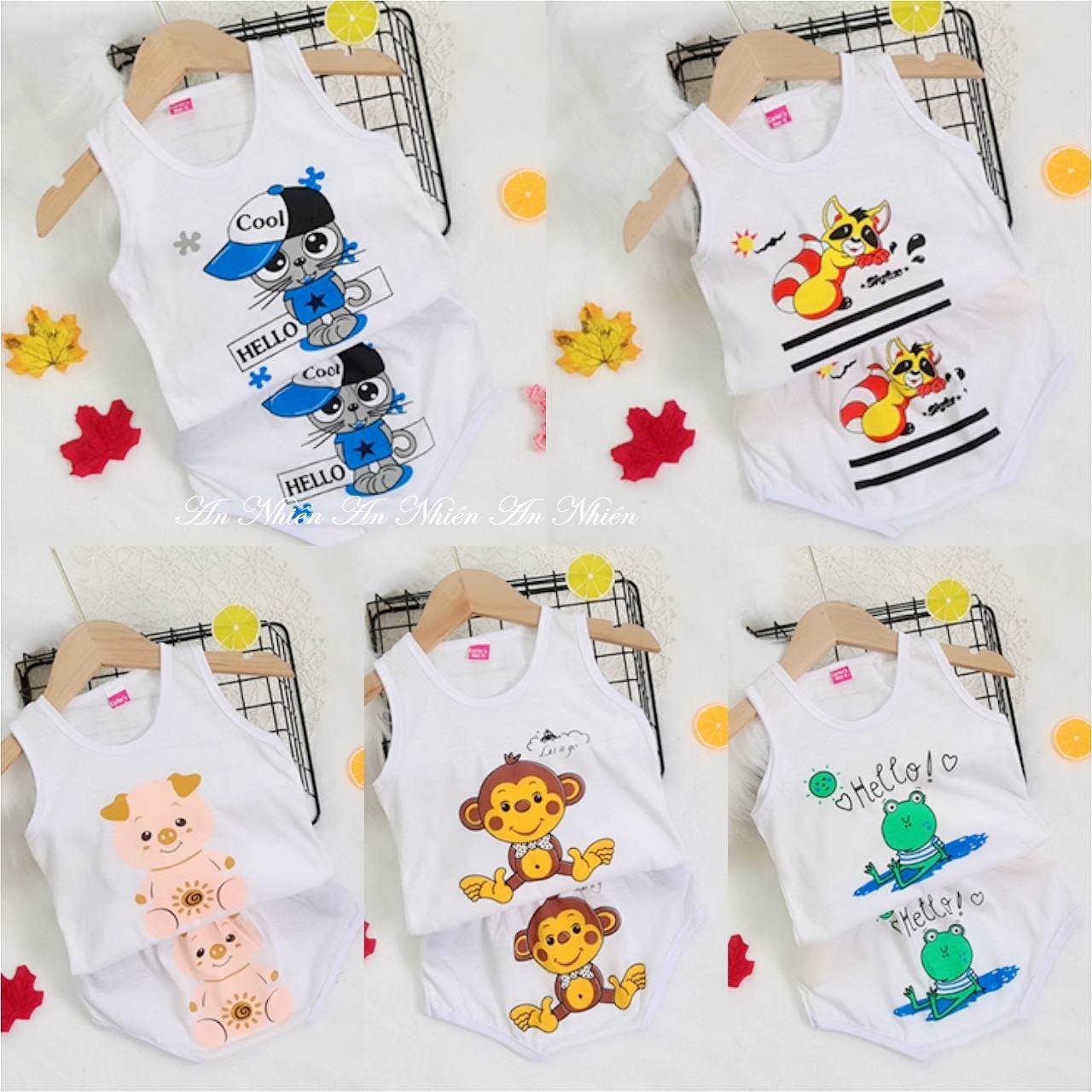 Set 5 bộ Khỉ chip cotton 2 chiều cho bé trai bé gái