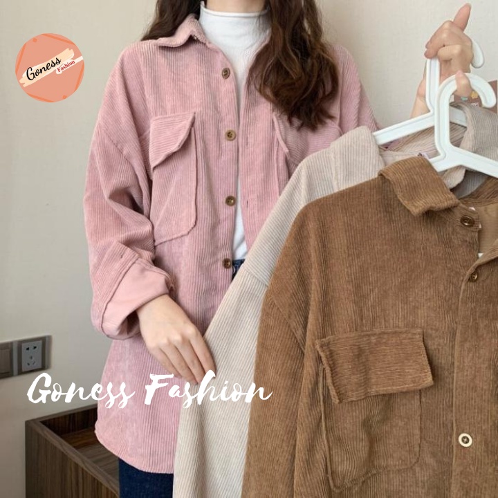 Áo sơ mi nữ Goness dáng bomber phong cách khoác ulzang Hàn Quốc chất liệu nhung tăm đẹp AS02