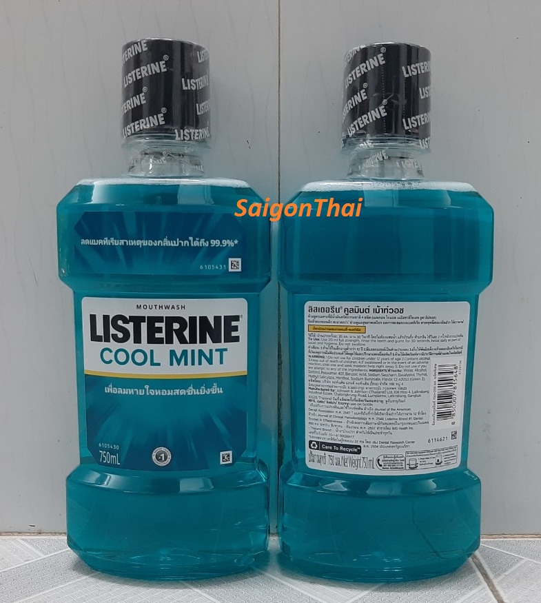 Combo 2 chai nước súc miệng listerine chai 750ml bạc hà