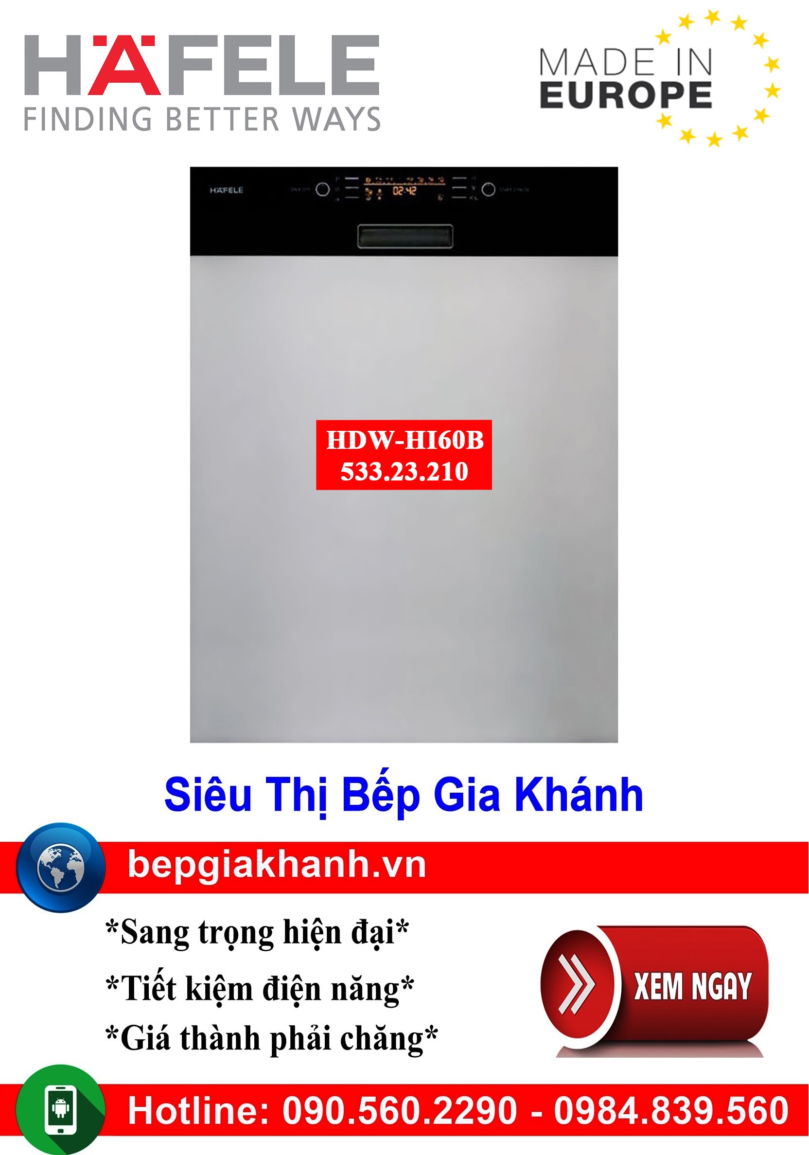 [HCM]Máy rửa bát lắp âm bán phần Hafele HDW-HI60B 533.23.210 nhập khẩu Châu Âu, máy rửa chén, máy rửa chén bát, máy rửa bát, máy rửa bát giá rẻ, may rua bat, may rua chen, may rua bat gia re