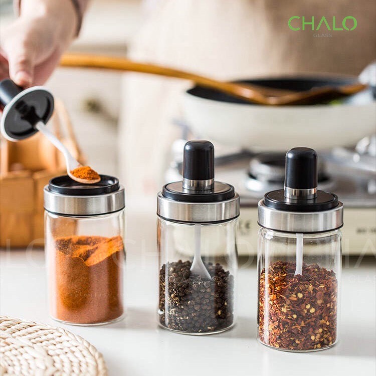 Combo 3 hũ thuỷ tinh đựng gia vị có thìa múc 250ml lọ thuỷ tinh hũ thuỷ tinh nhà bếp hũ thuỷ tinh đựng gia vị thực phẩm
