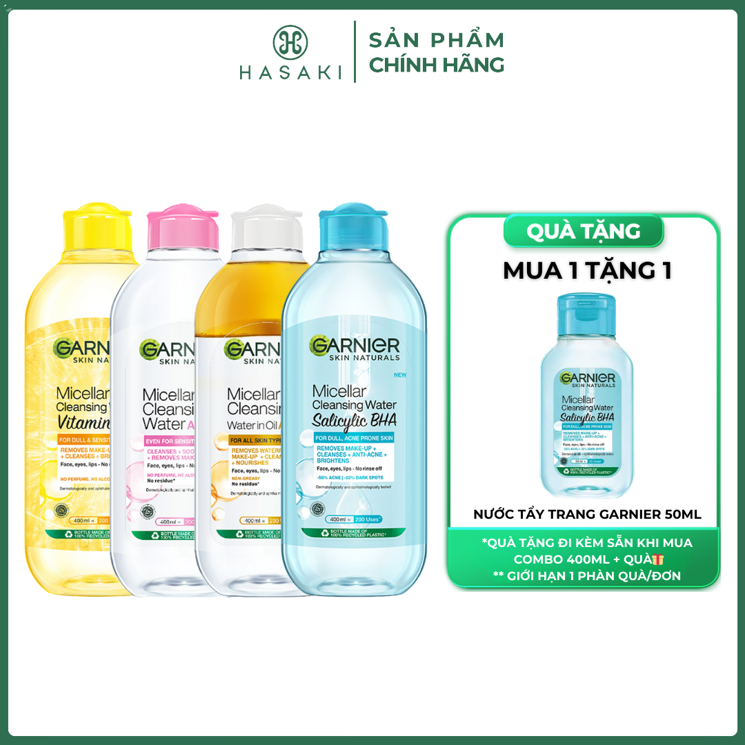 Combo Nước Tẩy Trang Garnier Micellar Cleansing Water 400ml + 50ml Hasaki Sản Phẩm Chính Hãng