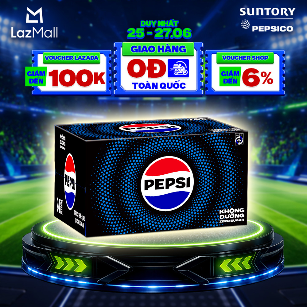 [SALE 15.6] Thùng 24 Chai Nước Ngọt Giải Khát Có Gaz Pepsi Không Calo, Không Đường (390ml /chai)