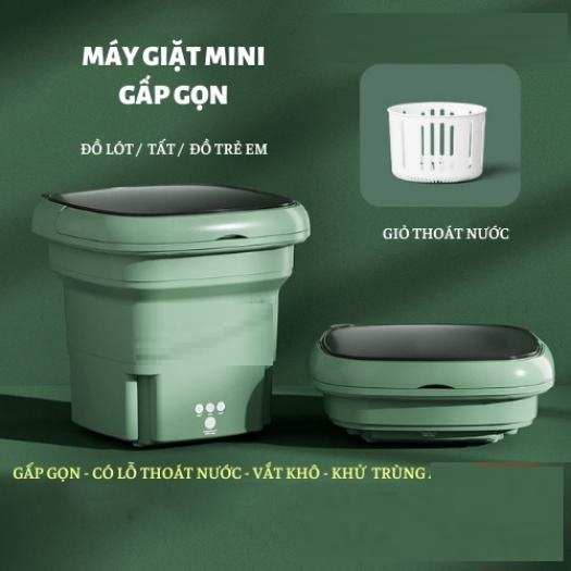Máy Giặt Đồ Mini Gấp Gọn Di Động Vắt Khô Khử Khuẩn Bằng công nghệ Blue Ag