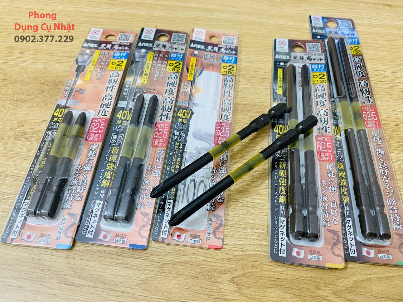 Vỉ 2 mũi vặn vít 1 đầu có từ tính anex abrd dài 65mm, 82mm, 100mm, 120mm, 150mm nhật bản