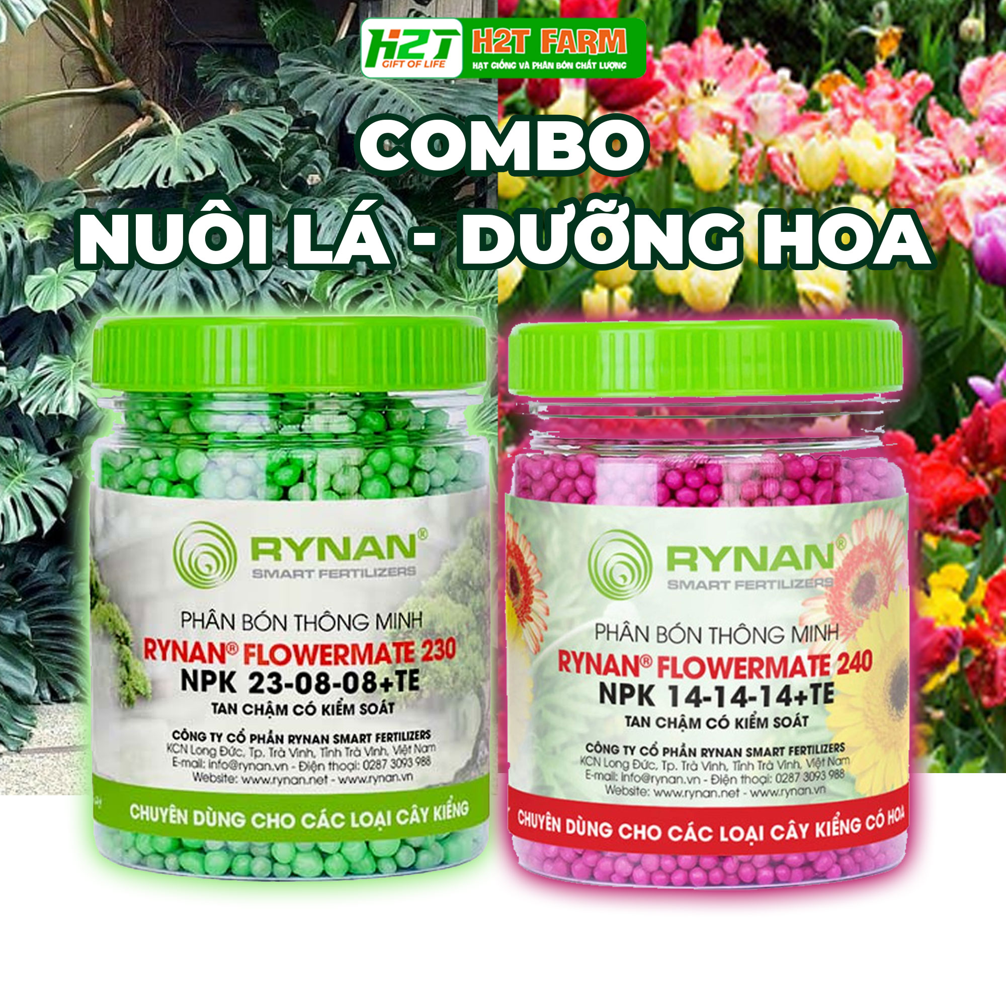 Combo 2 hũ phân bón thông minh RYNAN tan chậm nuôi lá dưỡng hoa