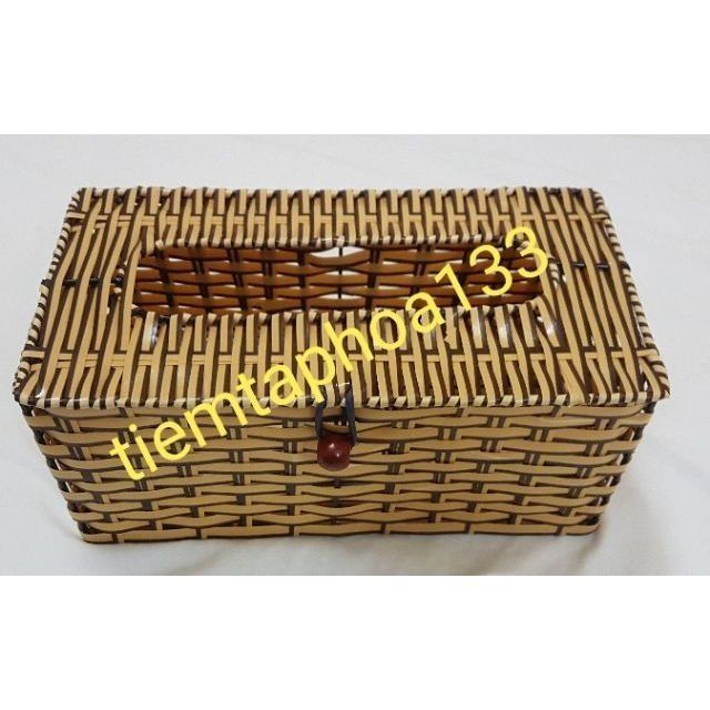 Hộp đựng khăn giấy giả mây chữ nhật