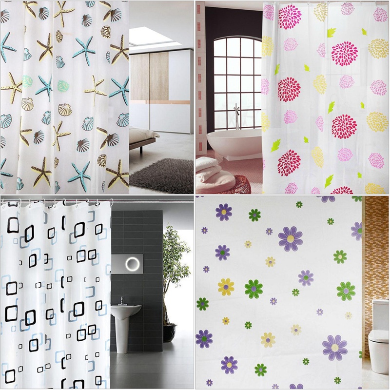 Rèm cửa nhà tắm không thấm nước, kèm móc treo họa tiết nhiều hình 180 x 180cm