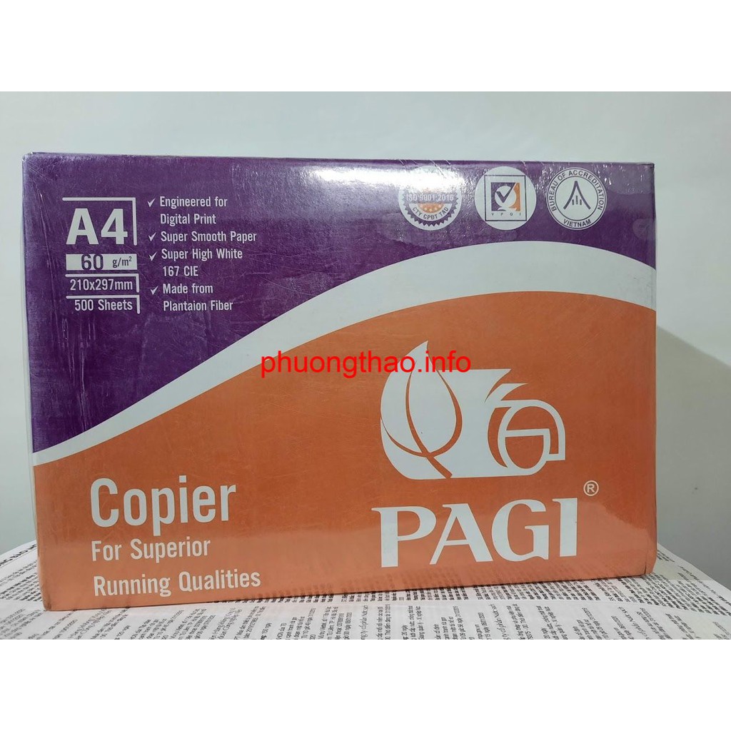1 thùng giấy pagi a4/đl60gsm, 1 thùng 5 ram, 500 tờ/ram - giấy indonesia