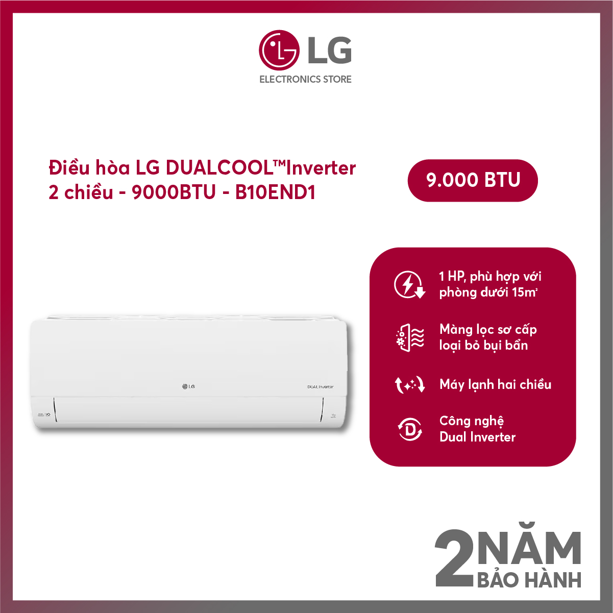 [FreeSHIP COD HN + công Lắp nội thành HN] Điều hòa 2 chiều LG Inverter 9000 BTU B10END1
