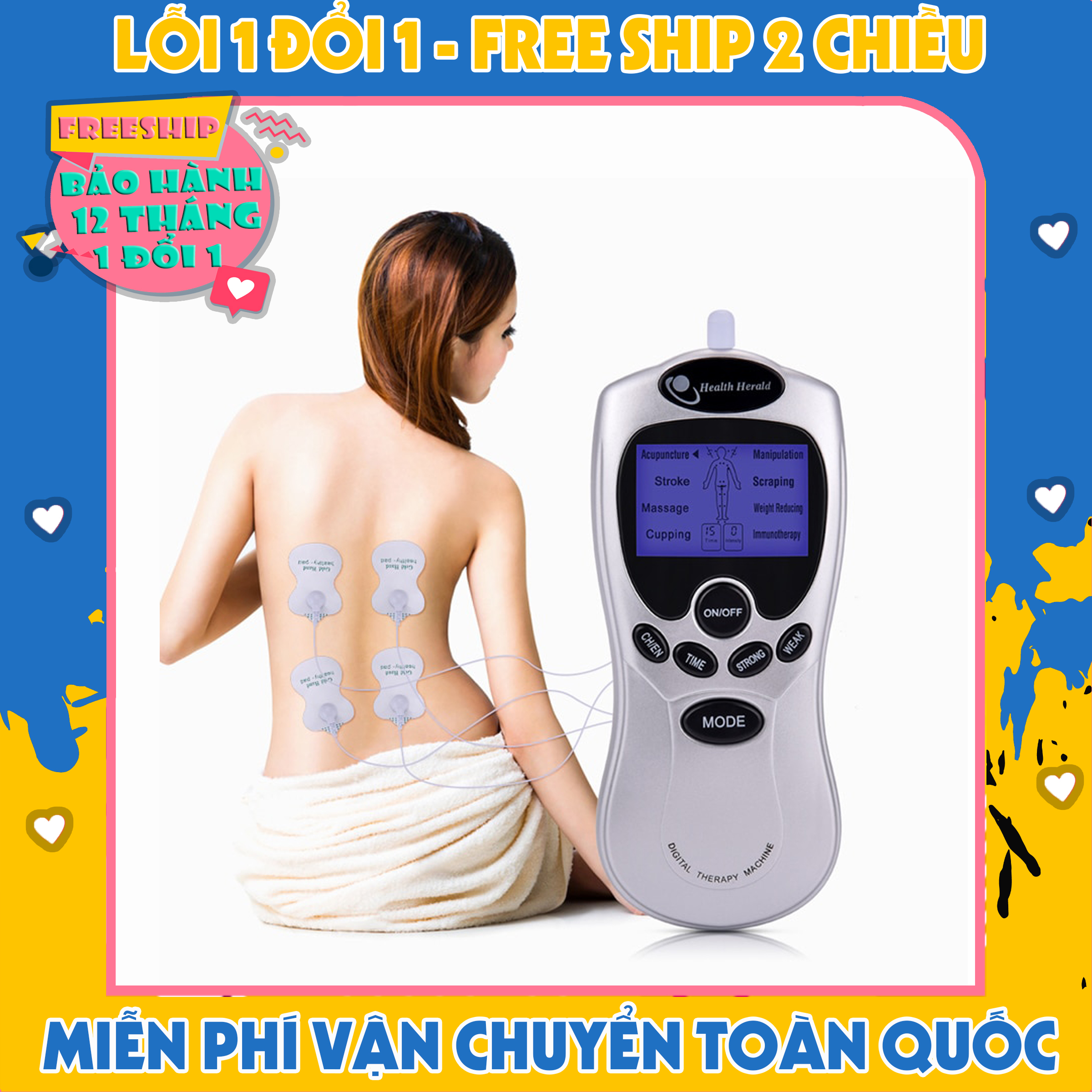 Máy mát xa châm cứu đấm bóp, Máy mát xa điện châm trị liệu châm cứu 4 miếng dán