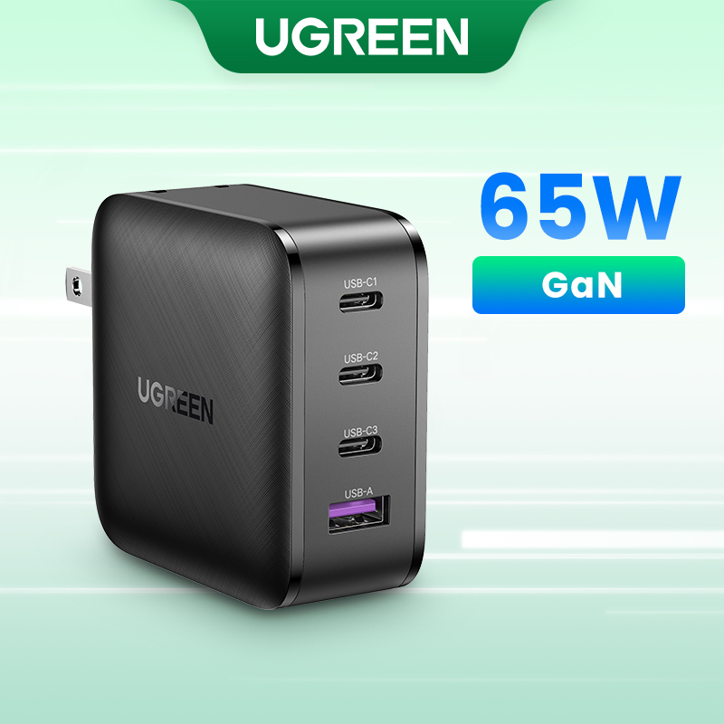 UGREEN Nexode 65W GaN Bộ sạc USB C đa cổng Bộ chuyển đổi sạc nhanh 4 cổng USB Tương thích cho MacBook Pro Air Dell XPS iPad iPhone 15 14 Pro Max Plus/iPhone 14 Pro Max Galaxy Pixel